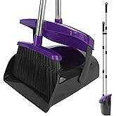 Broom and Dustpan Set, 51" Long Handle Broom with Dustpan Combo Set, Windproof and Self-Cleaning Teeth, Purple Household Dust Pan Set Sweep Kitchen Office Lobby Pet Room