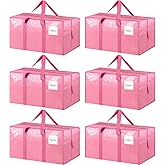 6 Pack Extra Heavy Duty Large Moving Bags with Strong Zipper & Comfortable Handles, Sturdy & Durable Clothes Storage Bags Totes Bins, Packing Moving Boxes for College Supplies, Pink