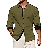 Yousify Mens Button Down Shirts Long Sleeve Casual Textured Dress Shirt Wrinkle-Free Beach Tops with Pocket