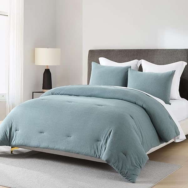 SAHSAHCASA QUEEN SIZE LONG-STAPLE COTTON COMFORTER SET – FLUFFY, SOLID BREATHABLE DOWN ALTERNATIVE BEDDING, 100% COTTON FOR QUEEN BED, 90″ 90″, 3PCS, GRAYISH BLUE