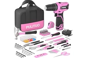 PULITUO 152pcs Cordless Drill Set, 12V Power Tools Kit with Lithium-Ion Battery and Charger, Pink Tool Bag for Women, 2 Variable Speeds, 21+1 Torque Settings, Home Tool Set Hand Tool Set for DIY