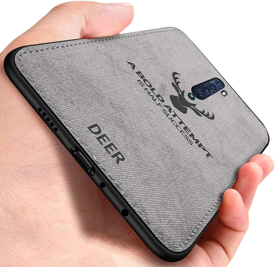EUDTH Oppo Reno 2 Case, Ultra-thin Hybrid Deer Pattern Cloth Texture Back Case Soft TPU Bumper Shockproof Protective Cover Case for Oppo Reno 2 - Grey