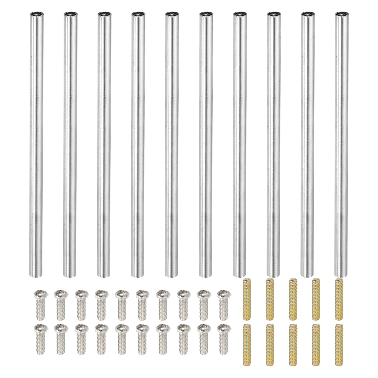 PATIKIL 110mm (4.3") Round Coupling Nuts Kit, M4 Threaded Connector Bar Hardware with Fully Thread Rods Screws for Lamp Model Furniture DIY Repair Part