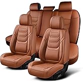 TIEHESYT Car Seat Covers Full Set, Breathable Leather Automotive Front and Rear Seat Covers, Car Seat Protectors Full Set, Compatible with Most Vehicles, SUV (Brown, Front Pair and Rear)