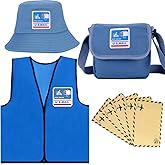 CINKCO Kids Premium Mailman Costume Kit Bucket Cap+Postman Bag+Vest+Envelope(4 in 1) Career Day Occupational Postman Dress Up for 5-12 Years Old