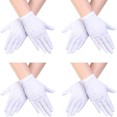 4 Pairs Child Nylon Gloves Formal Gloves White Dress Gloves for Kids Costume Gloves Art Show, Uniform Party, White