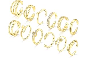 WAINIS 12Pcs Toe Rings for Women Non Tarnish 14K Gold Silver Toe Ring Set Simple Cute Open Adjustable Band Toe Ring Hawaiian Beach Summer Foot Jewelry