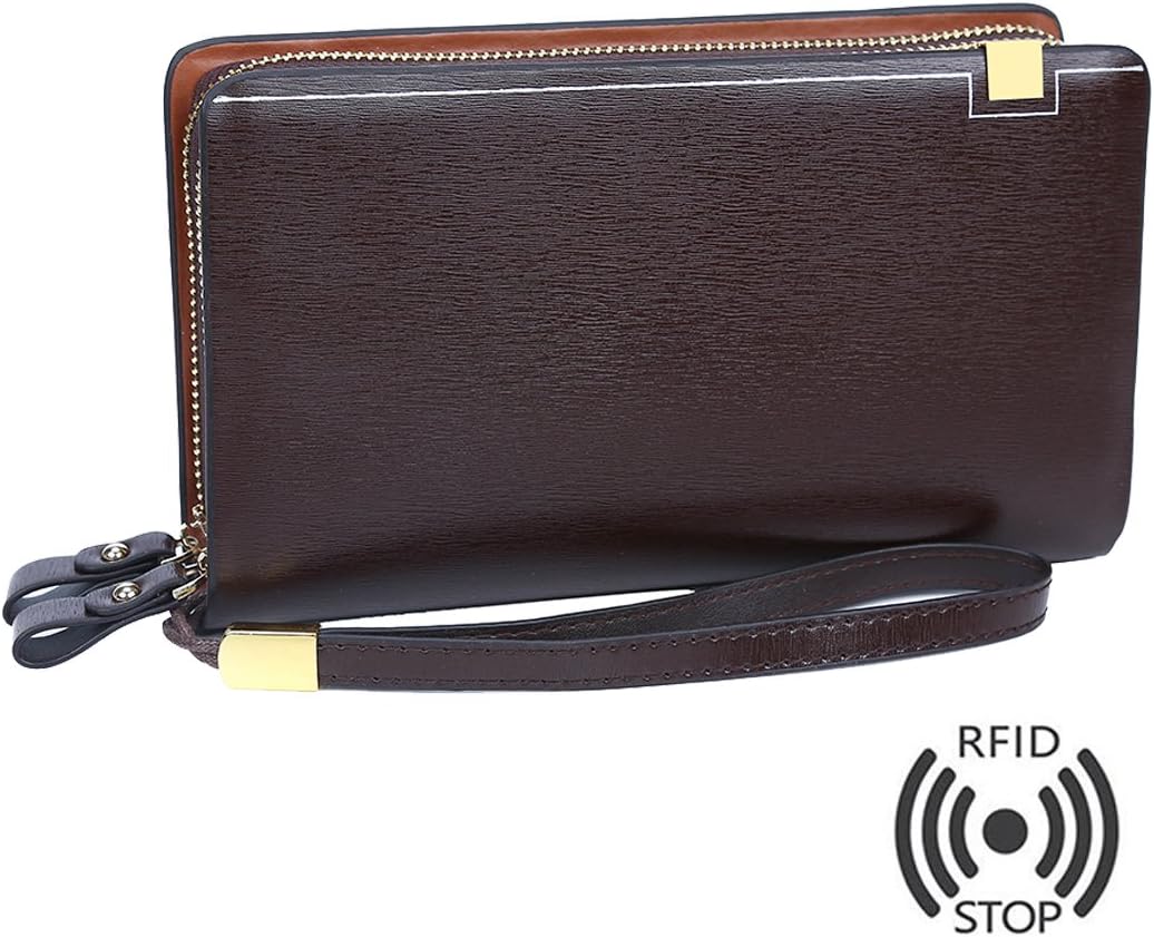 Men's Clutch Bag Handbag Business PU Leather Wallet for Men Fashion RFID Blocking Purse Arakan (Brown)