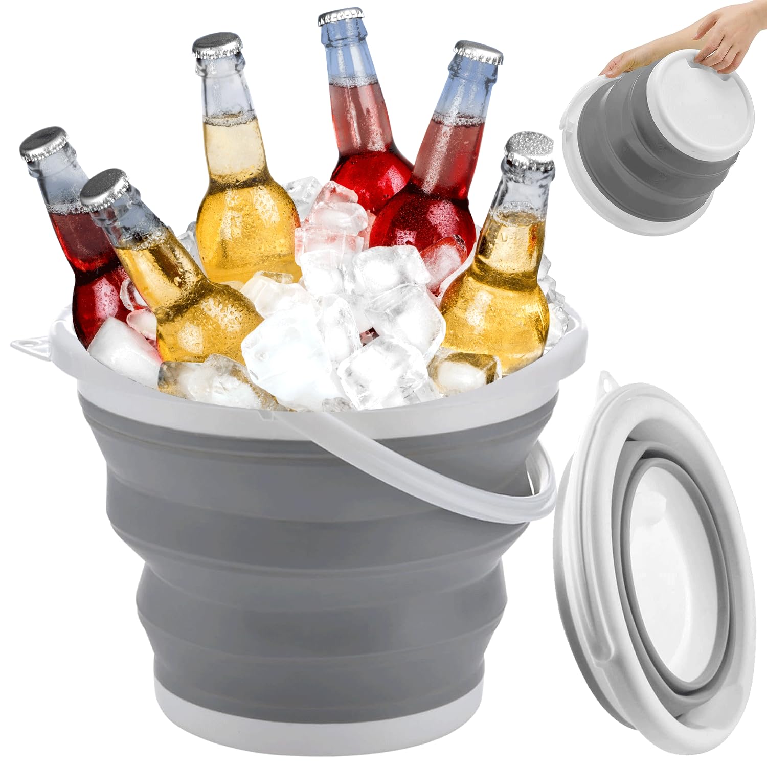 Norhogo Foldable 5L Collapsible Bucket, handy folding buckets, Collapsible Bucket for Car Wash, Silicon Water Buckets with Comfortable Grip Handle for Your Garage Shed Home Bedroom Kitchen Grey