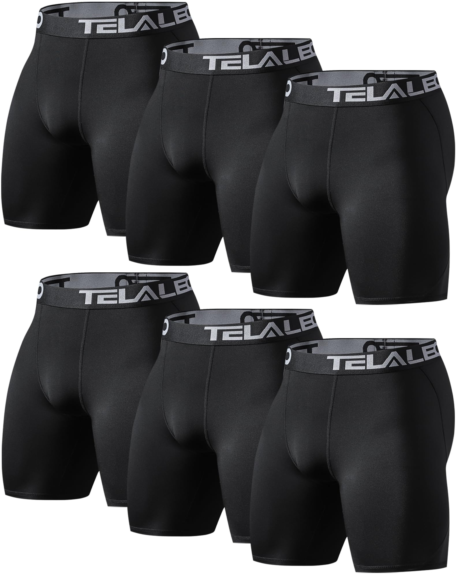 Photo 1 of TELALEO 6 Pack Compression Shorts for Men Spandex Sport Shorts Athletic Workout Running Performance Baselayer Underwear Black 2XL