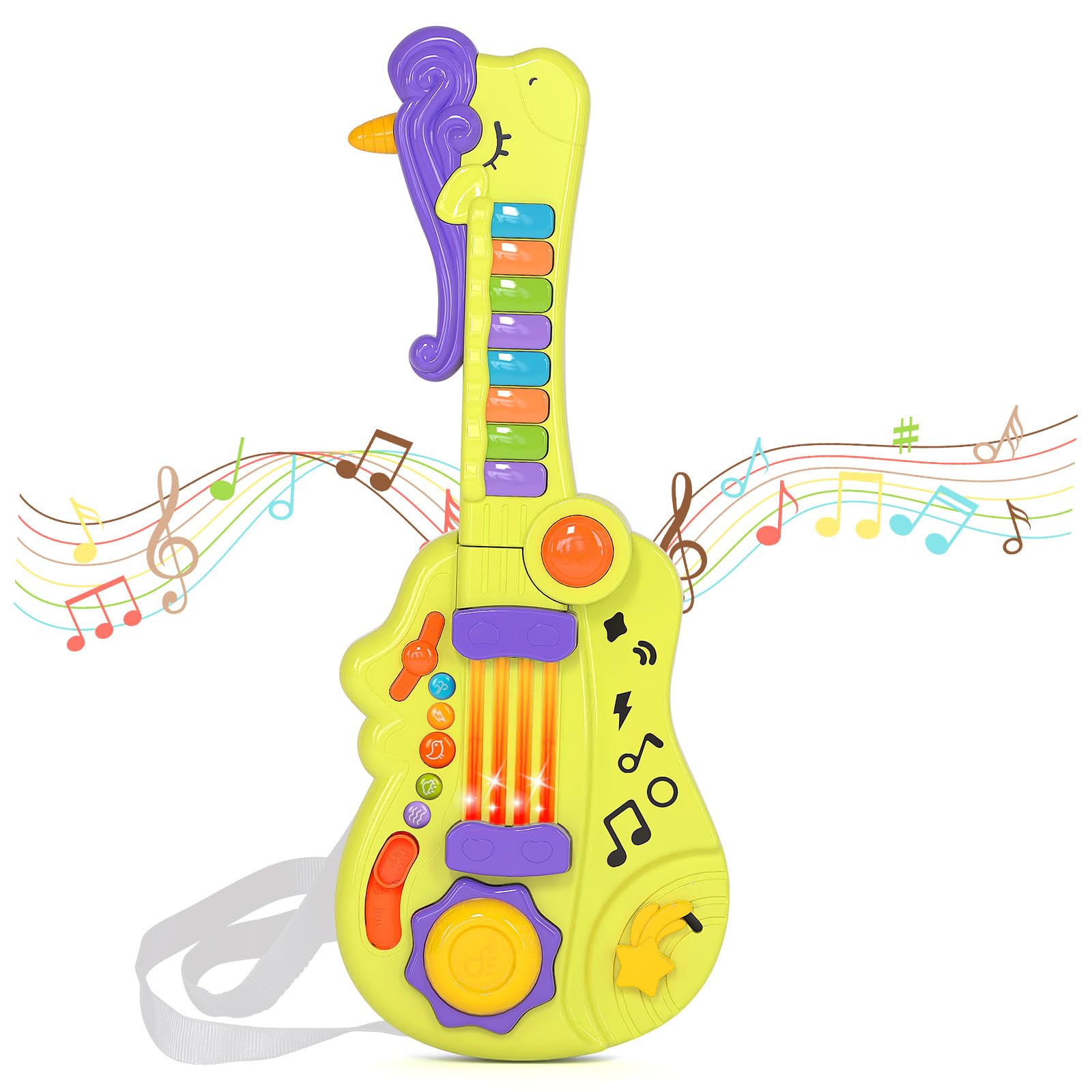 Shayson Kids Guitar Toy 3 in 1 Musical Instruments for Kids Piano Toddler Toy Guitar with Strap Electronic Toddlers Music Toys for 3 4 5 6 Year Old Boys Girls Gifts(Green)