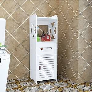 Gabinete de baño delgado, independiente, a prueba de agua, blanco, con