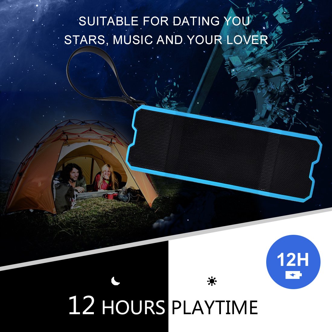 Waterproof Bluetooth Speaker,POWERIVER Portable 4.1 Bluetooth Computer Outdoor Speakers with MP3 Player 15W IPX65 for iPhone iPad and Pod (Blue)