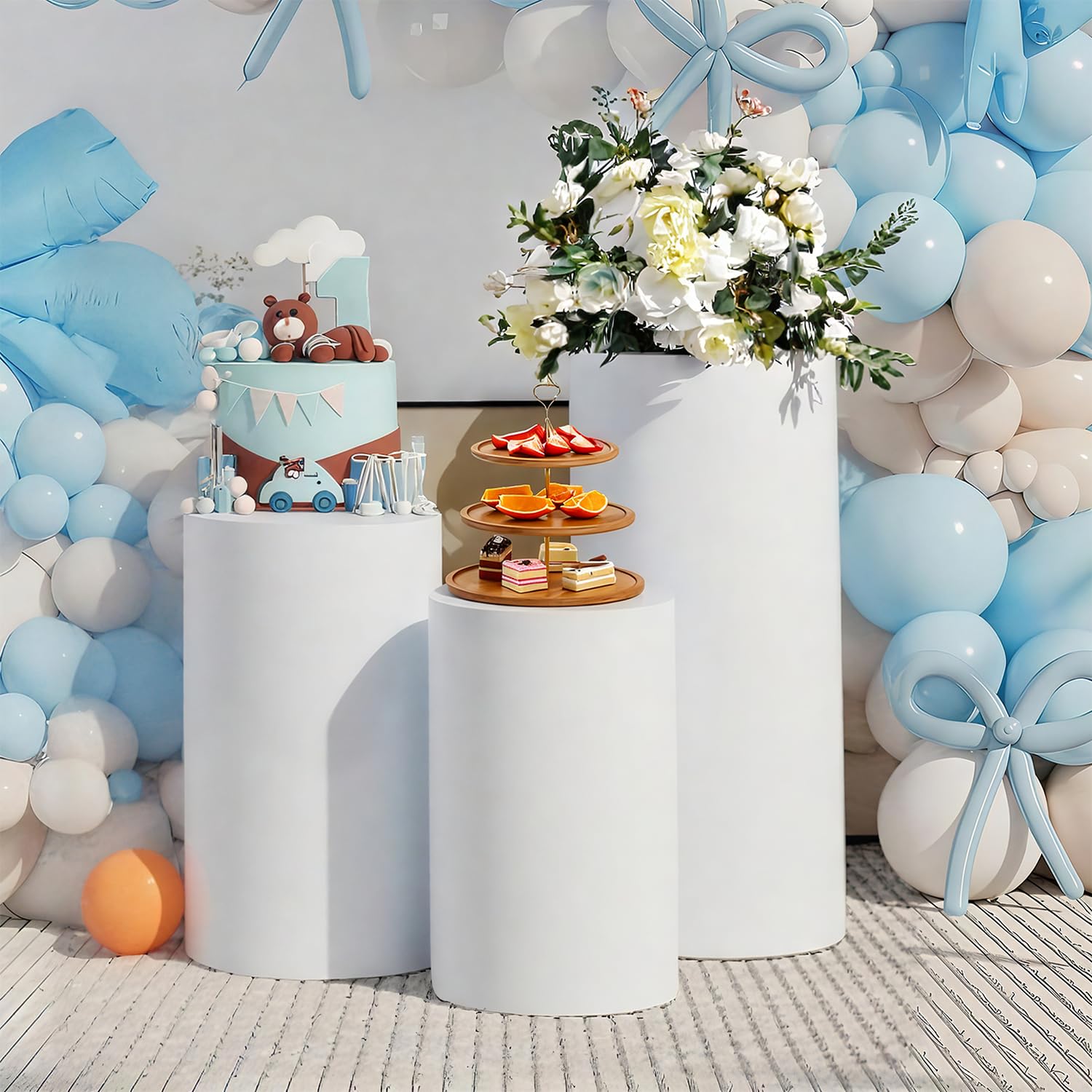 Photo 1 of *************MISSING PIECES**************
Fabiacci 3 Pcs Large PVE Cylindrical Pedestal Stand, White Cylinder Stands for Party, Pedestal Stand for Wedding Cakes, Centerpieces, Floral Arrangements & Party Decor. (35.43"+29.52"+23.62")