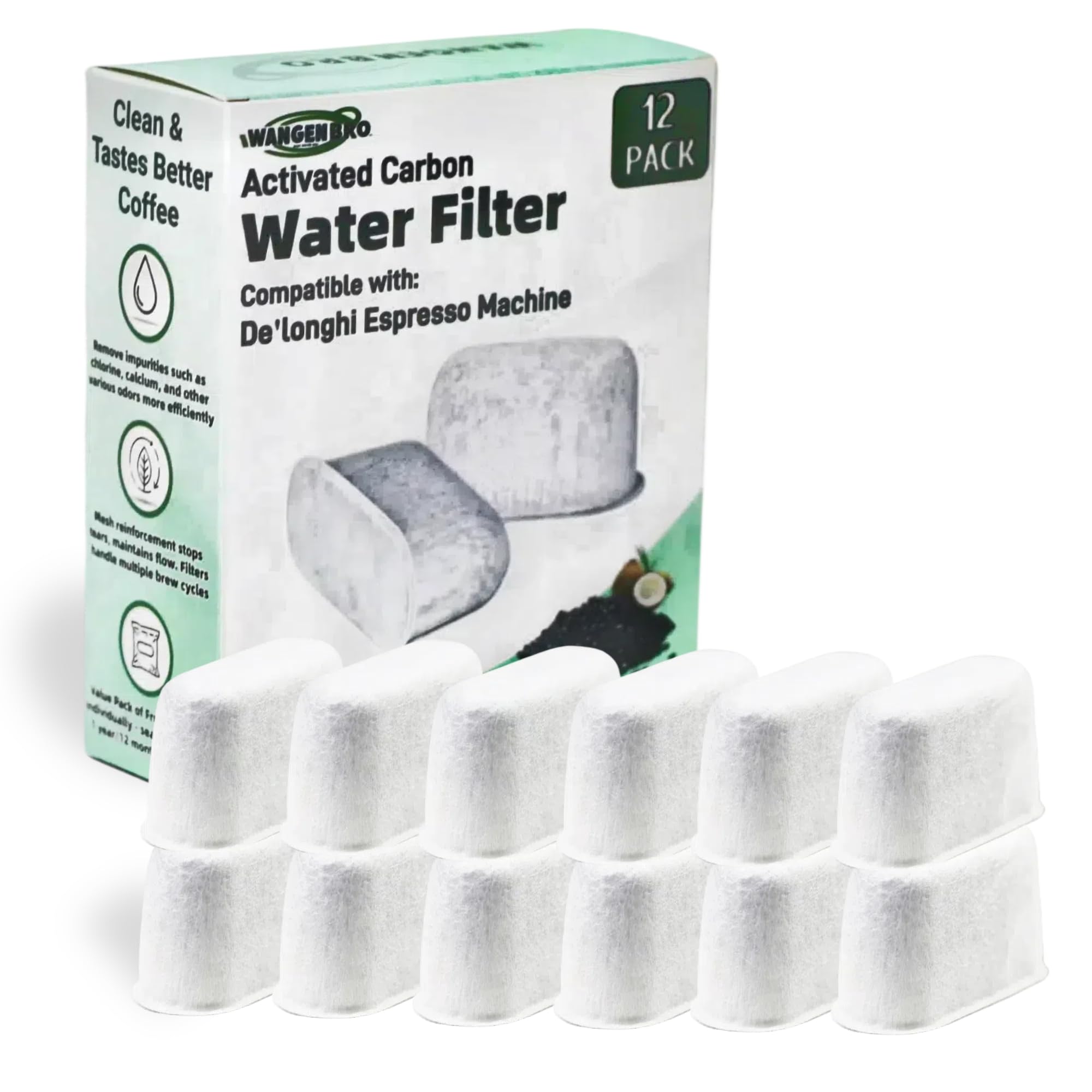 Photo 1 of 12 Pack Activated Charcoal Water Filter for Delonghi Espresso Machine COM530M, COM532M, BCO430 and More | Compatible with Delonghi Filter Replacement Accessories 7313285779