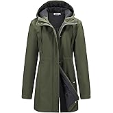 Outdoor Ventures Women's Lightweight Waterproof Fleece Lined Hooded Softshell Rain Jacket, Warm Windbreaker Long Coat