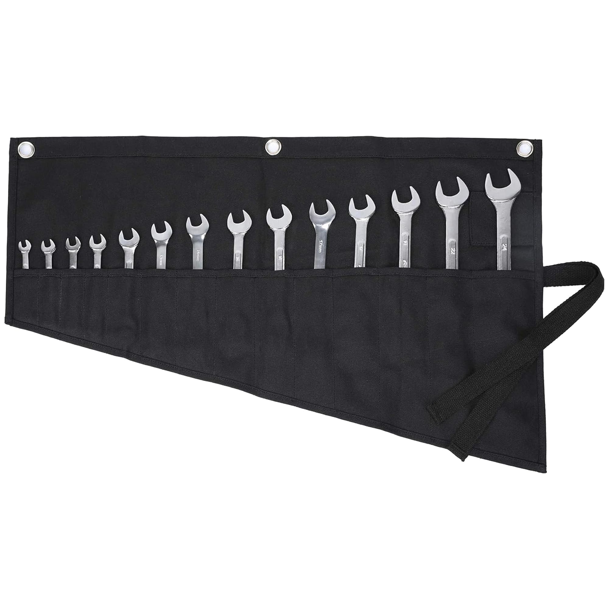 Tools Storage Pouch, Heavy Duty 16oz Waxed Canvas Roll-Up Wrench & Tool Pouch, Metric or SAE, Multi-Purpose - Black