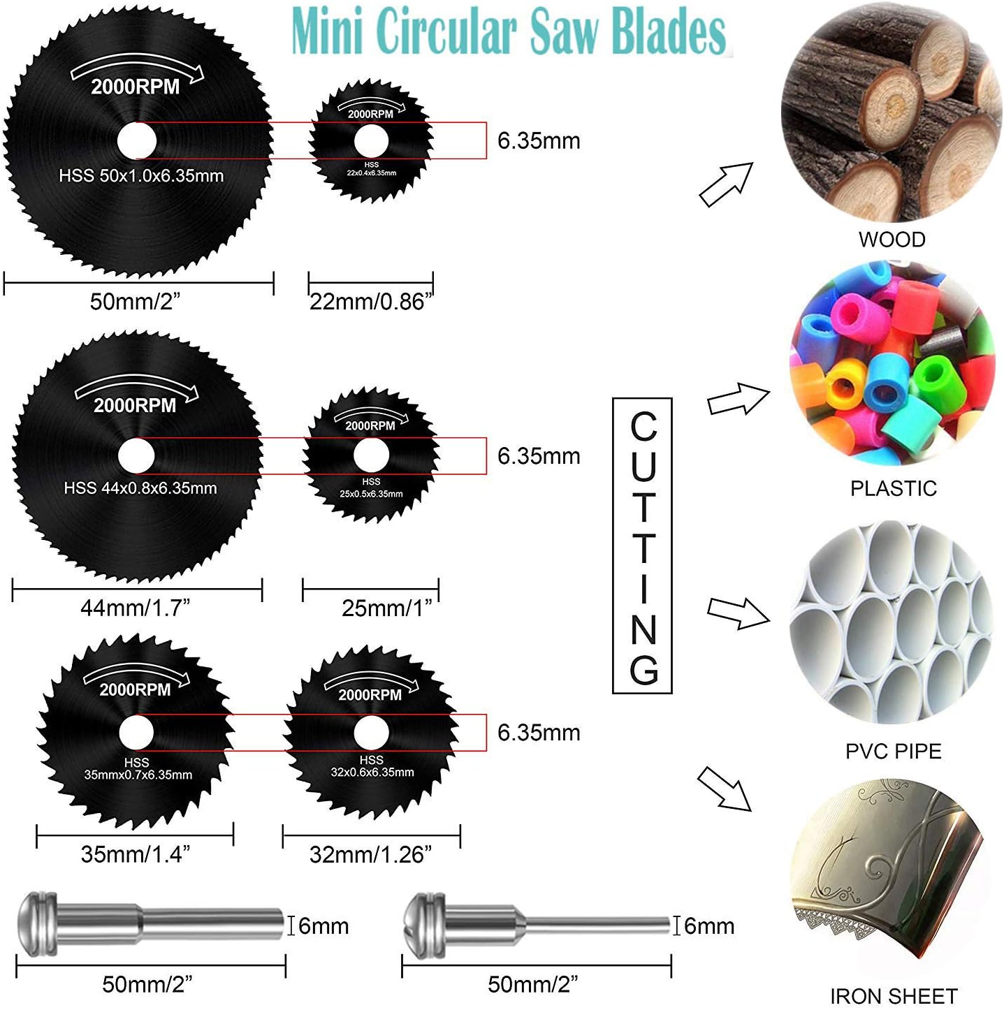 Cutting Wheels for Dremel Rotary Tool Diamond Metal Wood Cutting Wheels and Drill Cutting Disc with 1/8" Shank and Resin Cutting Off Wheels with Mandrels for Wood Metal DIY Craft - Image 3