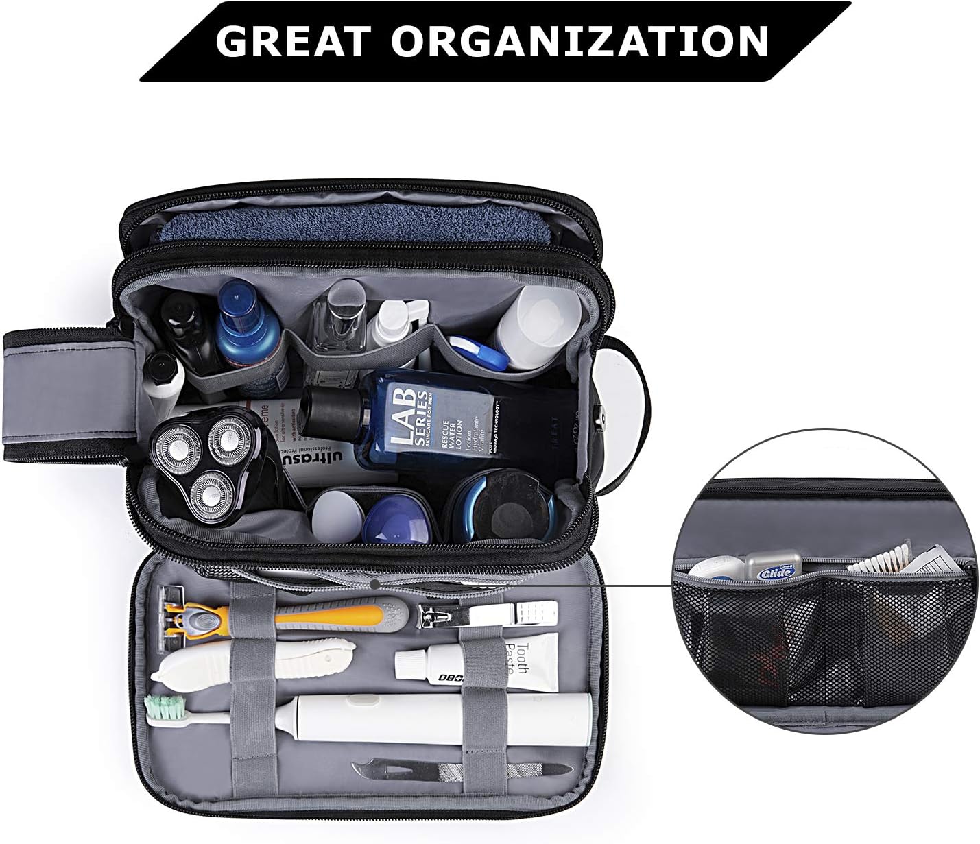 Toiletry Bag for Men, BAGSMART Travel Toiletry Organizer Dopp Kit Water-resistant Shaving Bag for Toiletries Accessories, Black