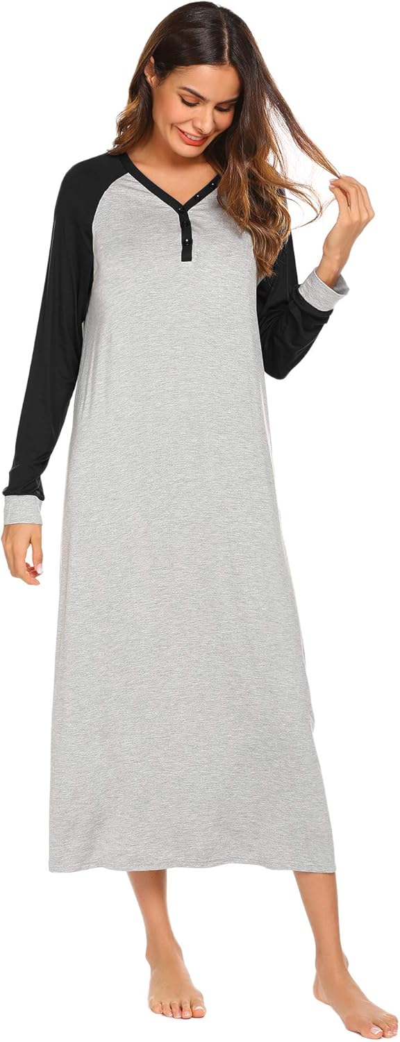 Ekouaer Sleep Shirt Women's Long Sleeve Sleepwear V-Neck Night Dress Nightgown Loungewear S-XXL at  Women’s Clothing store