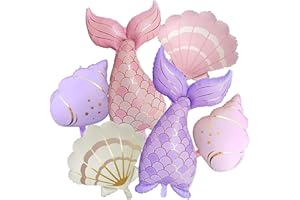 Mutpne Mermaid Tail Foil Balloons, Pink and Purple, 6 Piece Set with Shell and Conch, Under the Sea Birthday Party Decoration