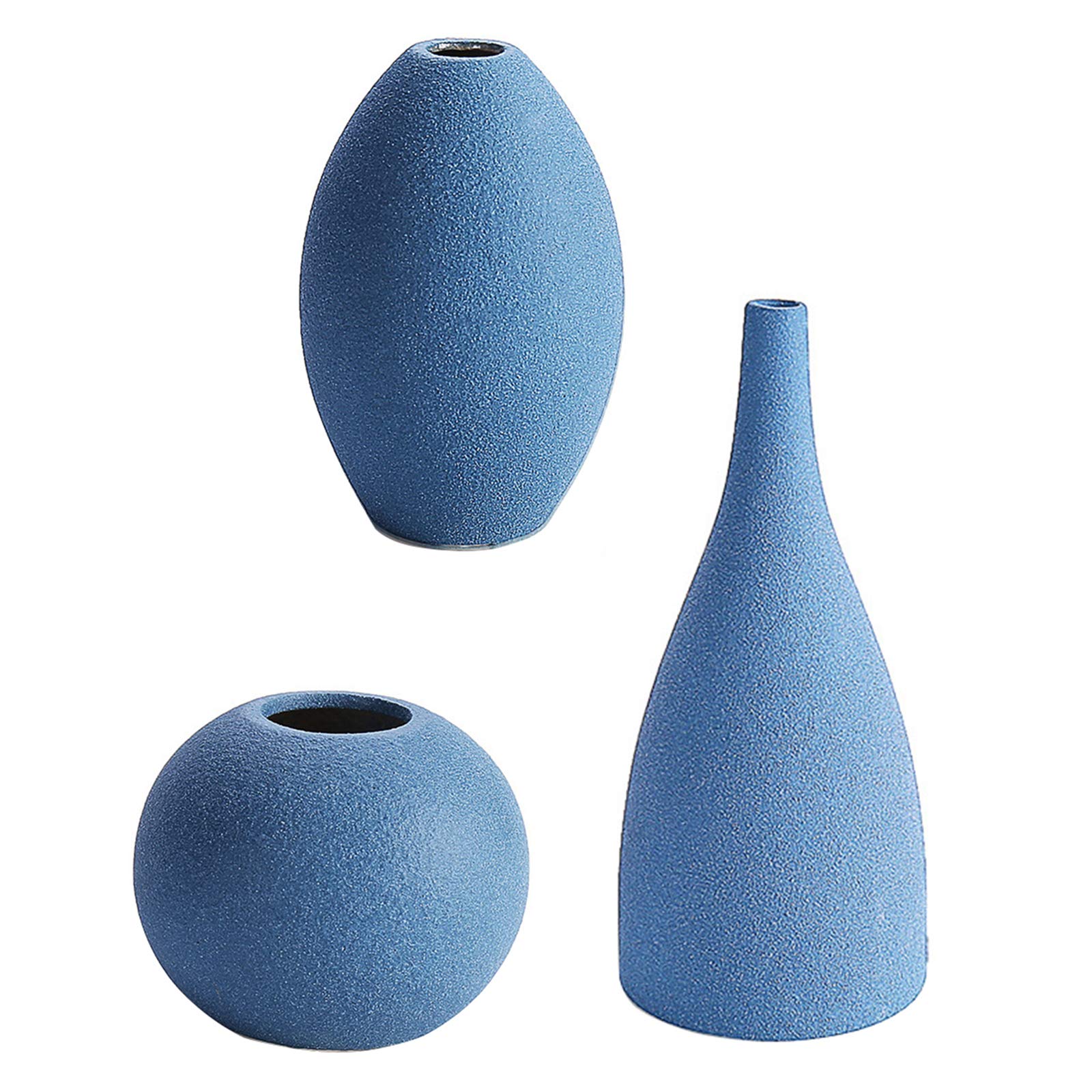 rismart Small Ceramic Flower Vase Set of 3, Farmhouse Home Decor Flower Vases Decoration for Home Office Party Wedding and Outdoor Blue