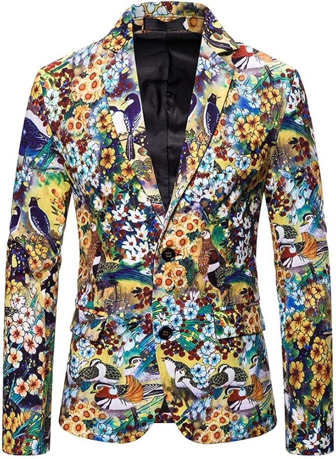 men's dress floral suit notched lapel slim fit stylish blazer dress suit