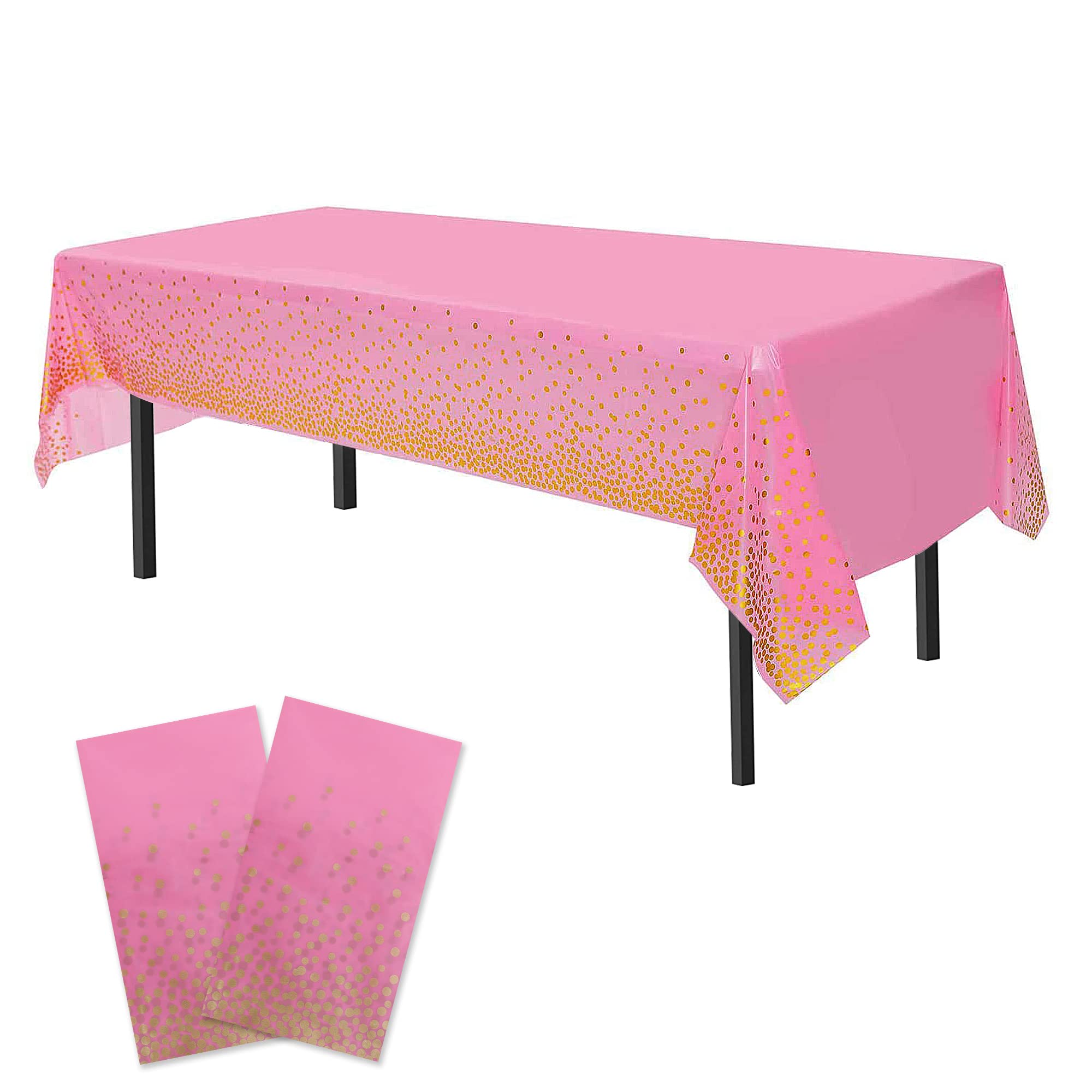 Time to Sparkle 2 Pack Plastic Tablecloths 54" x 108" Plastic Dining Table Cloth Premium Rectangle Table Cover for Parties Wedding Banquet etc Indoor Or Outdoor(Pink/Gold)