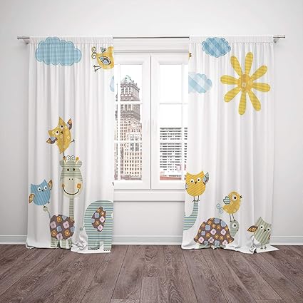 2 Panel Set Window Drapes Kitchen Curtains Nursery Jolly Jungle