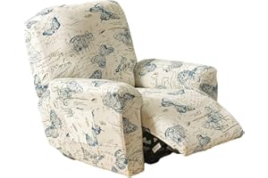 KRFOONN Recliner Slipcovers Stretch Printed Sofa Cover 4-Piece Lazy Boy Chair Covers Furniture Protector Leather Recliner Chair Cover with Side Pocket for Rocking Recliner, A41