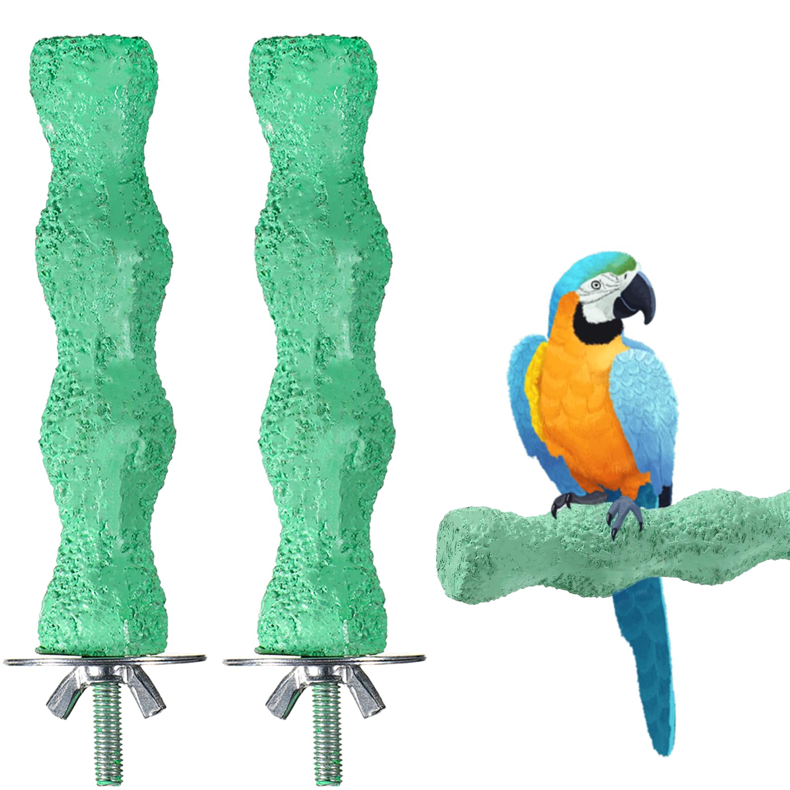Photo 1 of 2 PCS Bird Beak Grinding Stone Bird Parrot Cage Perch Stand Anti-Slip Nail Trimming Stick Parrots Perch Resin Beak Grinder Stone Foot Claws Trimmer Accessories for Parrot Budgie Cockatiel (Green)