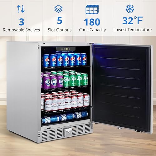 Takywep 24Inch Outdoor Beverage Fridge, Weather Proof Stainless Steel  Beverage Cooler Under Counter Beer Fridg
