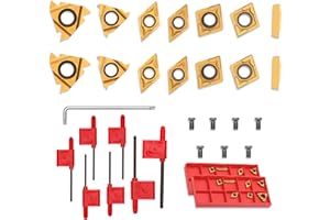 JOOGTO 14 Pcs Turning Inserts for 1/2'' 12mm Turning Grooving Threading Boring Carbide Inserts Carbide Turning Tool
