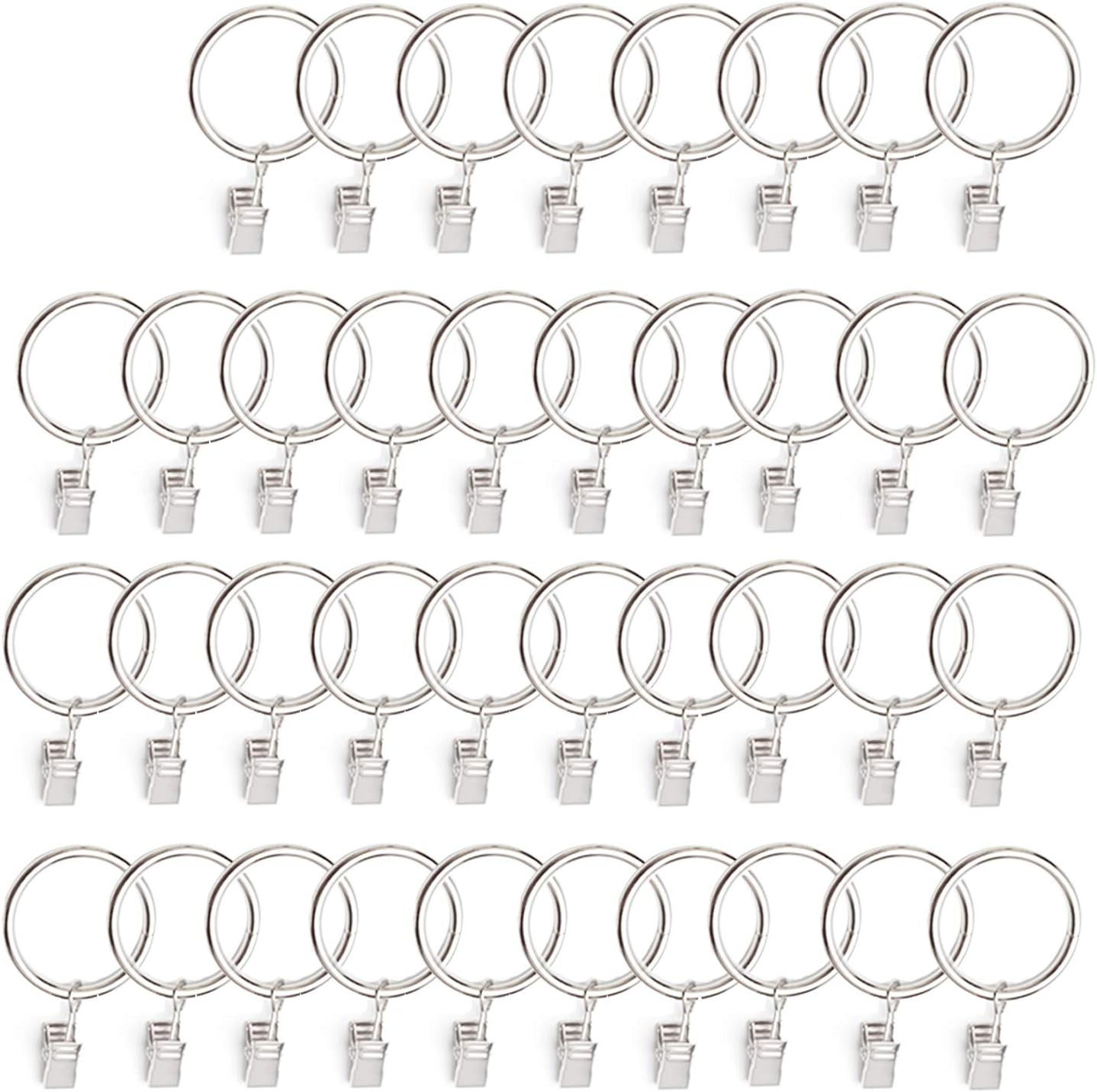 color mogu 40 Pack Drapery Curtain Clips with Rings Hooks Stainless Steel Metal Curtain Rings,1.26 Inch Interior Diameter (Silver)
