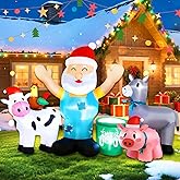Blafly 8FT Christmas Inflatables Santa Claus with Farm Animals Inflatable Blow Up Decoration Built-in LED Lights for Outdoor Indoor Holiday Garden Yard Lawn Decor
