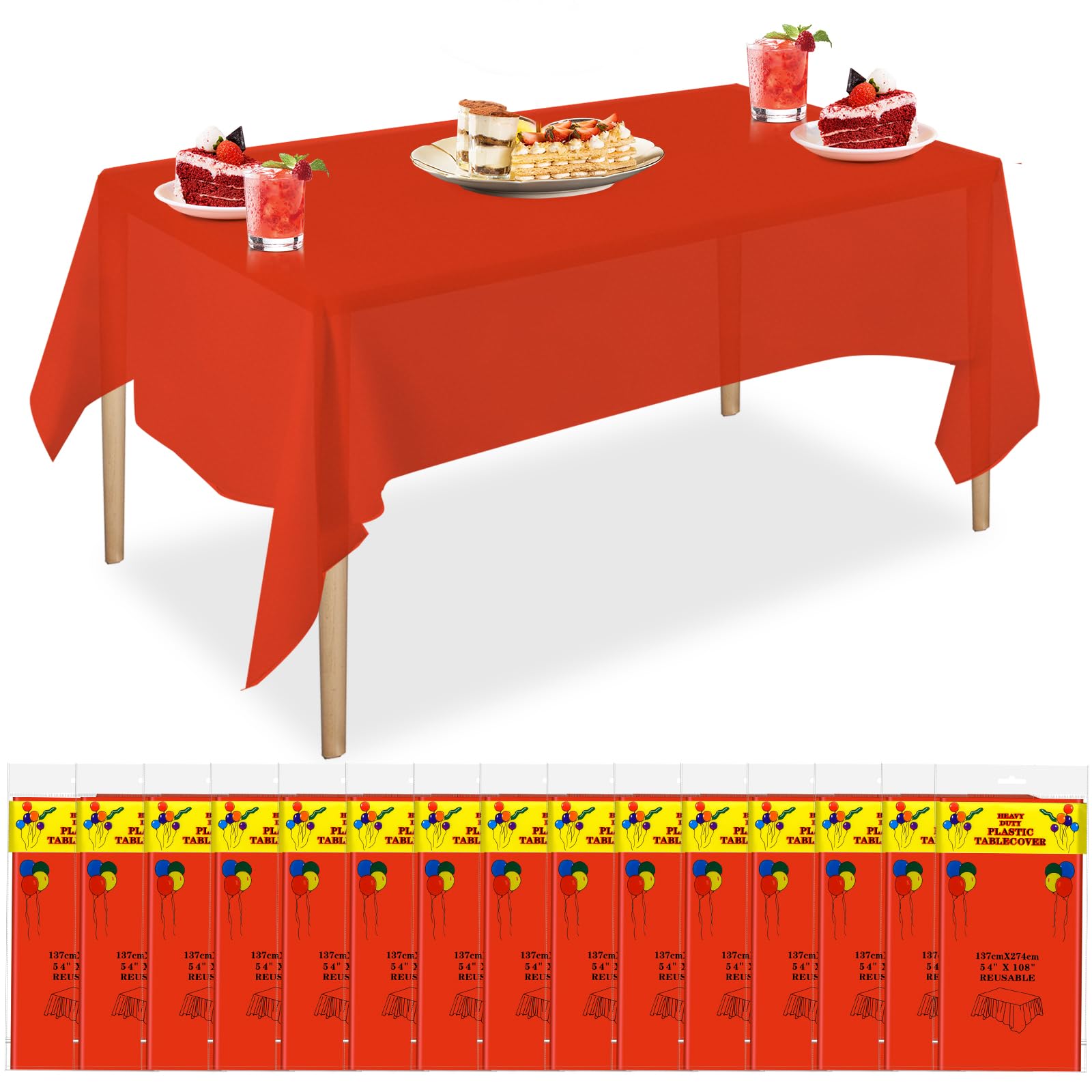 SHUESS 15 Pcs Red Tablecloths - Plastic Table Cover - Rectangular Table Cloth Party - 54 x 108 Inch Disposable Tablecloths for Wedding, Party, Banguet
