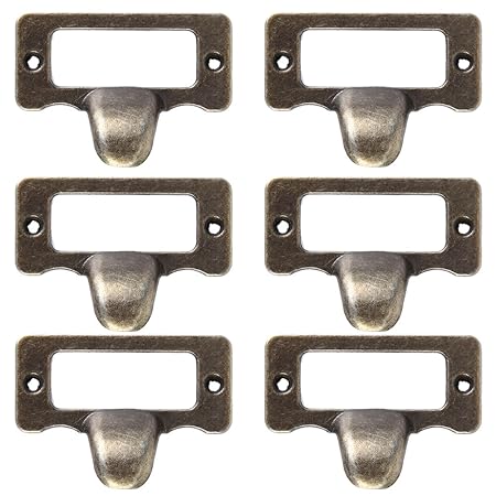 6pcs Handle File Name Card File Cabinet Handles Label Hold Antique