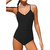 Dearnow Girls Swimsuit One Piece Control Front Cross Ruched Tie Back Bathing Suit Swimwear with Drawstring Cover Up 9-16T