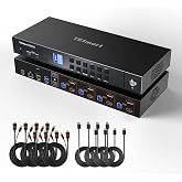 TESmart 4K@144Hz Displayport+HDMI KVM Switch 2 Monitors 4 Computers, HDMI 2.1 &amp; DP 1.4 KVM Switch Dual Monitor 8K@60Hz, Support EDID, Gigabit Network, Hotkey Switch, VRR, All Input Cables