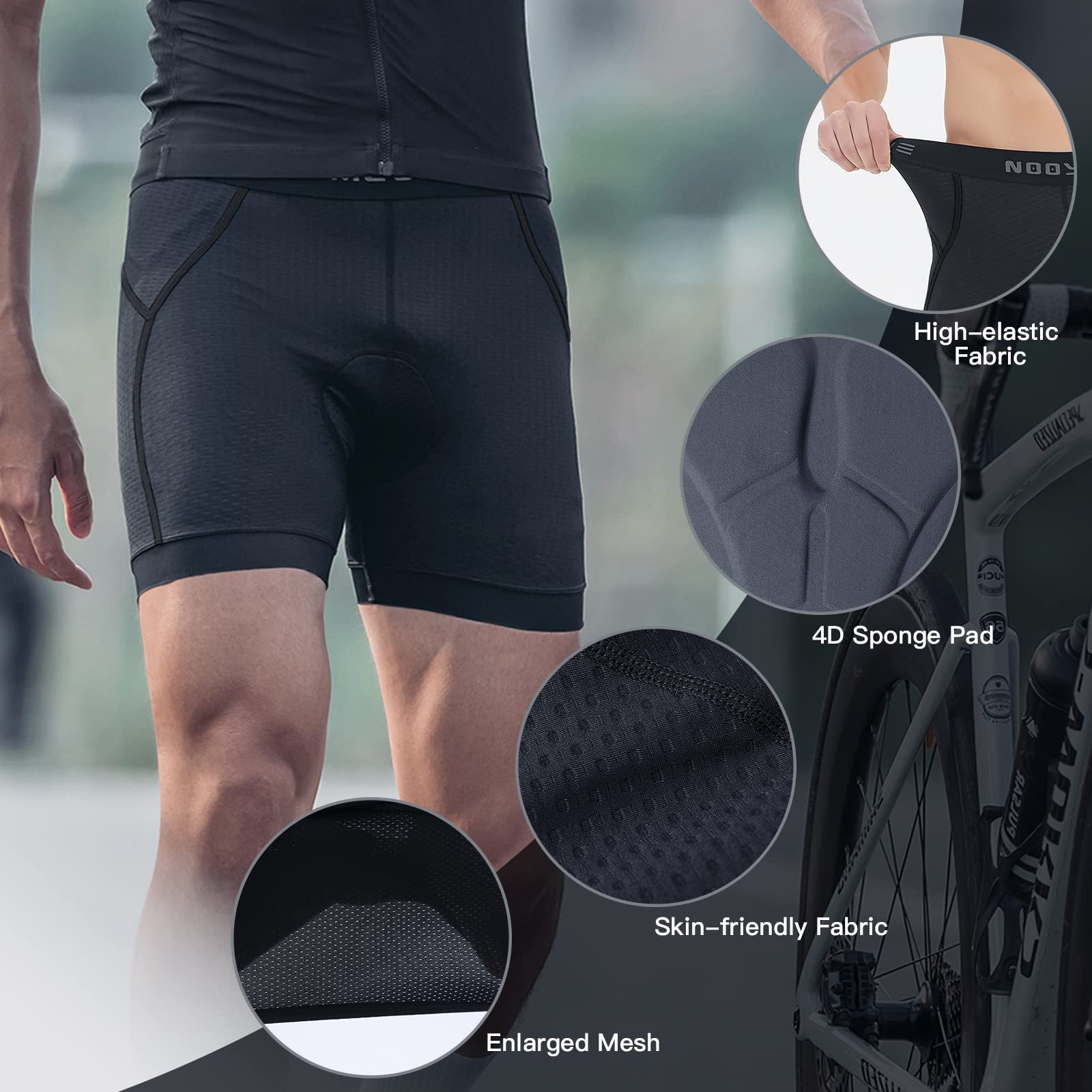NOOYME Fahrradhose Herren Radunterhose Schnelltrockende Radlerhose Herren mit Sitzpolster 4D Atmungsaktive Fahrradunterhose Gepolstert Elastische Radhose Leichte Radlerhose 3
