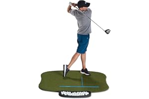 Fiberbuilt Golf Hourglass Hitting Mat - Premium Indoor/Outdoor Performance Turf with Non-Slip Rubber Foam Padding | Comes with 4 Alignment Sticks and 1 Golf Ball Tray