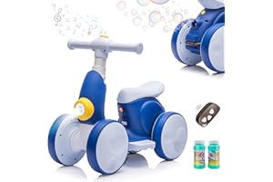 JoyRydz 6V Electric Baby Balance Bike with Bubble Machine,4 in 1 Toddler Balance Bike w/Remote Control for 1 Year Old Boys Girls Kids Bubble Bike Ride on Toys w/Powered Motor,Music,LED Lights (Blue)