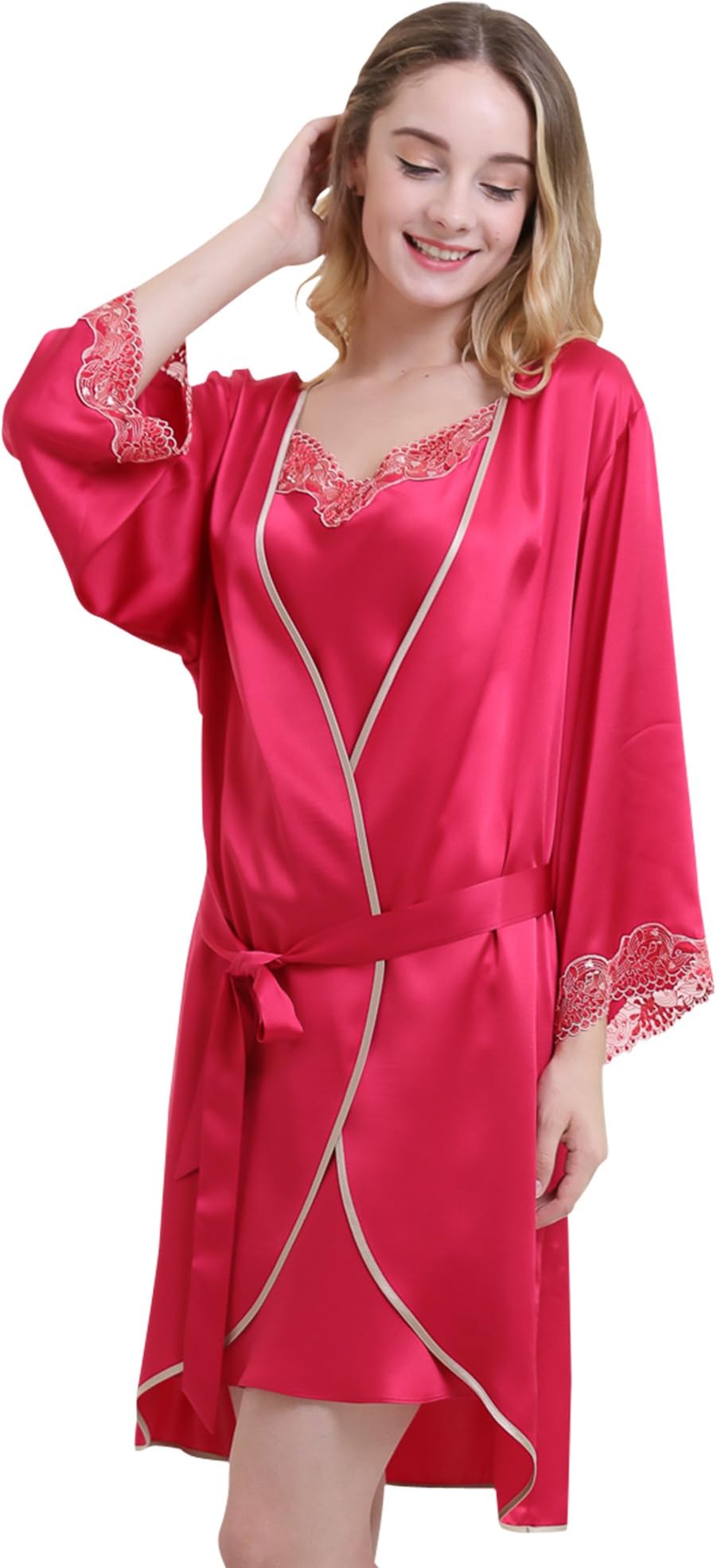 Chesslyre Wowen's 100% Pure Silk Nighty with Robe Cami 2 Piece Set