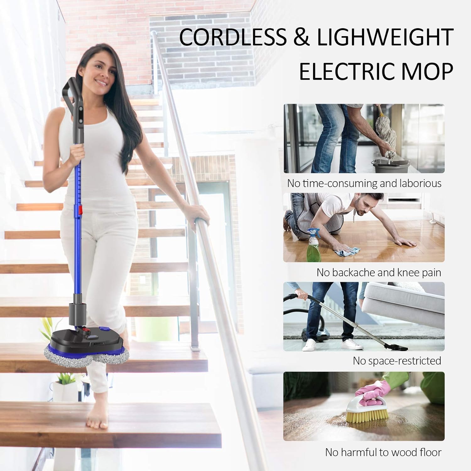 Cordless Electric Spin Mop, Spray Mop for Floor Cleaning with 265R/min Speed, Polisher with Built-in 300ml Water Tank for Hardwood & Tile & Marble & Laminate Floors, Scrubber with LED Headlight: Health & Personal Care