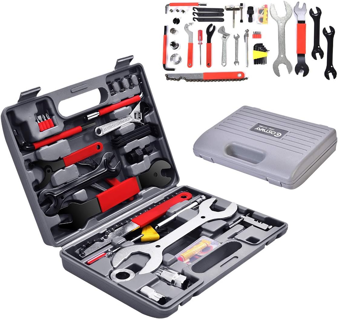 COSTWAY 44 TLG. Fahrrad Werkzeugkoffer, Fahrradwerkzeug Reparaturset, Multifunktionswerkzeug Set, Multitool Fahrradwerkzeugset