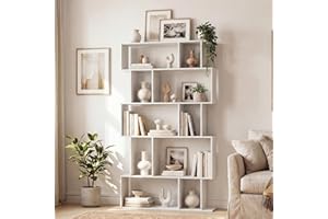 SILKYDRY 5-Tier Geometric Bookcase, S-Shaped Bookshelf with 10 Open Storage Cubes, Modern Room Divider Shelves, 62” Tall Deco