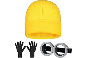 MEEZY Yellow Cosplay Costume Accessories Adult, Yellow Beanie Goggles Gloves for Adults Men Women Halloween Costumes