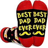 Asikkon Best Dad Ever Crew Socks - Father's Day Gifts 2025 for Men, Mustache & Red Toe Novelty Socks Funny Gifts for Dad, Husband, Grandpa