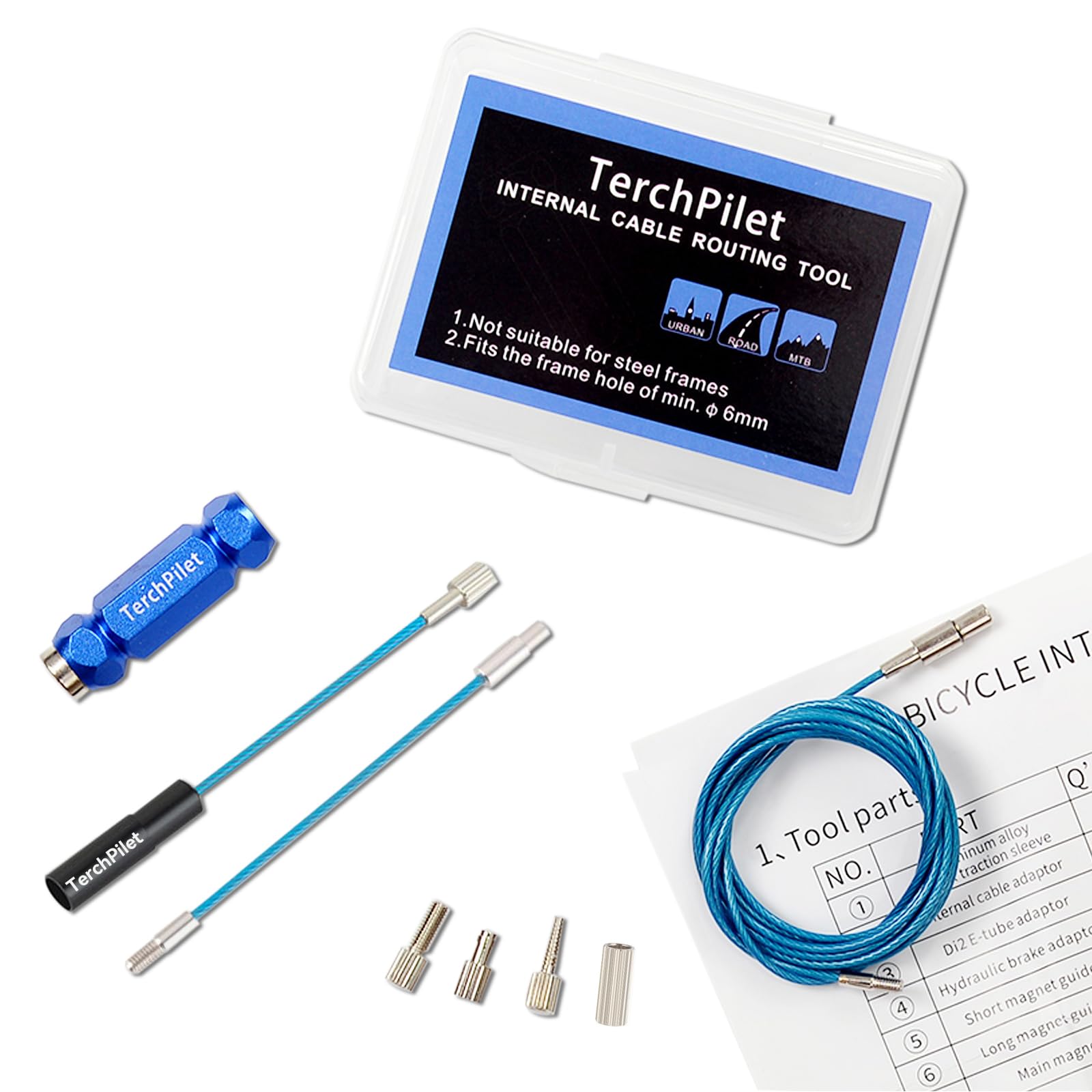 Bike Internal Cable Routing Tool Kit - Effortless Internal Cable Routing - Work with 4-5.5mm Cable Housing, Hydraulic Hose and DI2 E-Tube (Incl. SD300 Wire)