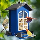 Bird Feeder Squirrel Proof Metal Hanging for Outdoor Wild Bird Seed, 5LBS with Bilateral Weight-Activated Perches, Heavy Duty Bird Feeders for Outside Wild Bird - Blue
